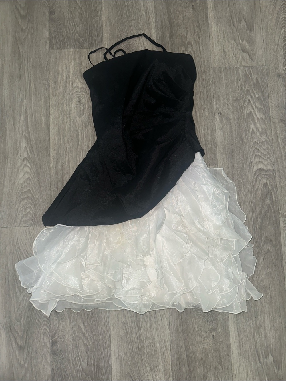 Minelli Strapless Black and White Ruffled Cocktail Dress